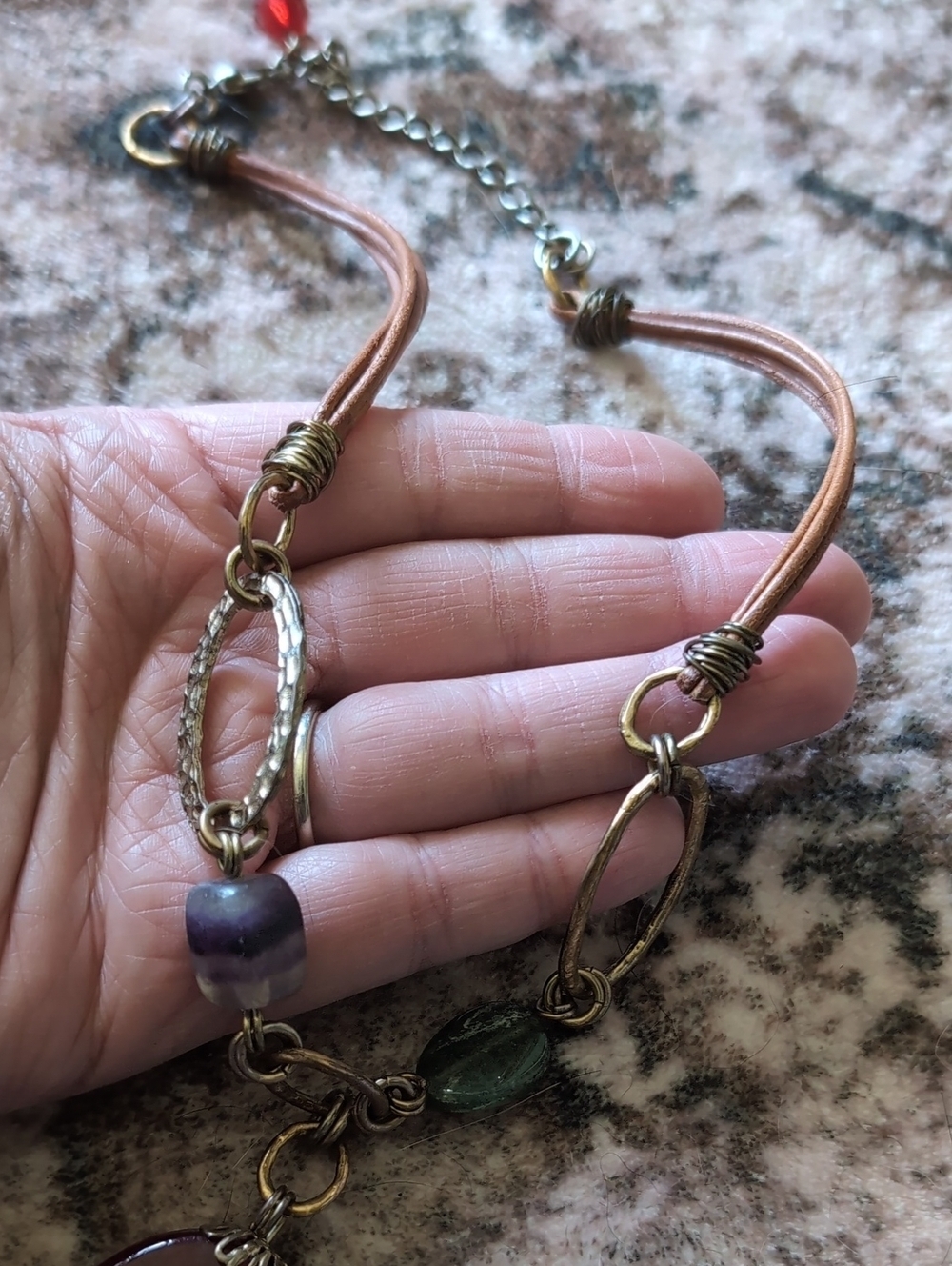 Vintage-Inspired Brown Cord Necklace with Red Pendant and Accent Beads - Picture 7 of 9